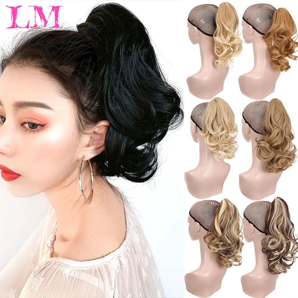 

LM Synthetic Short Wavy Claw Ponytail Clip In Hair Extension Black Brown Pony Tail Clip In Hair Tail Natural False Hairpiece
