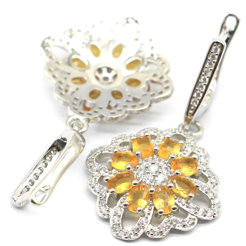 38x21mm Pretty Created Golden Citrine White Zircon European Style Gift For Sister Silver Earrings
38x21mm Pretty Created Golden Citrine White Zircon European Style Gift For Sister Silver Earrings