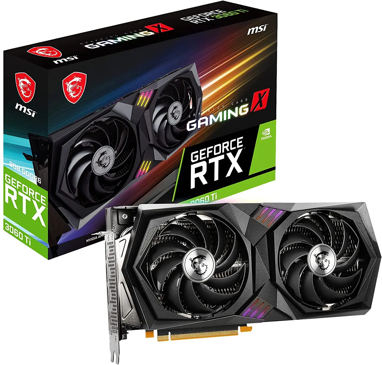MSI Gaming GeForce RTX 3060 Ti LHR 8GB GDRR6 256-Bit HDMI/DP Nvlink Torx Fan 4 RGB Ampere Architecture OC Graphics Card
MSI Gaming GeForce RTX 3060 Ti LHR 8GB GDRR6 256-Bit HDMI/DP Nvlink Torx Fan 4 RGB Ampere Architecture OC Graphics Card