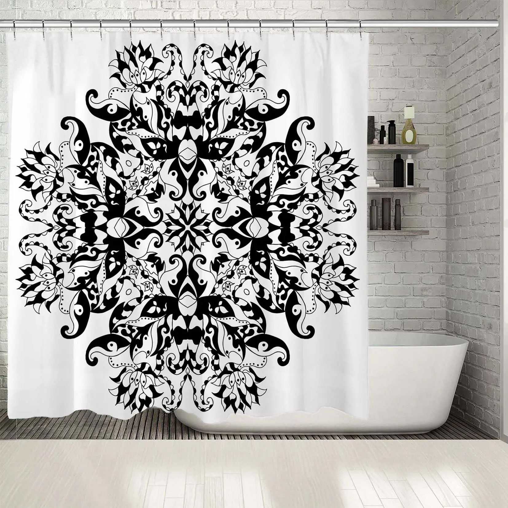Shower Curtain Mandala Ethnic Round Ornament Traditional with Oriental Motif Tribal Artwork Printed White Black
Shower Curtain Mandala Ethnic Round Ornament Traditional with Oriental Motif Tribal Artwork Printed White Black