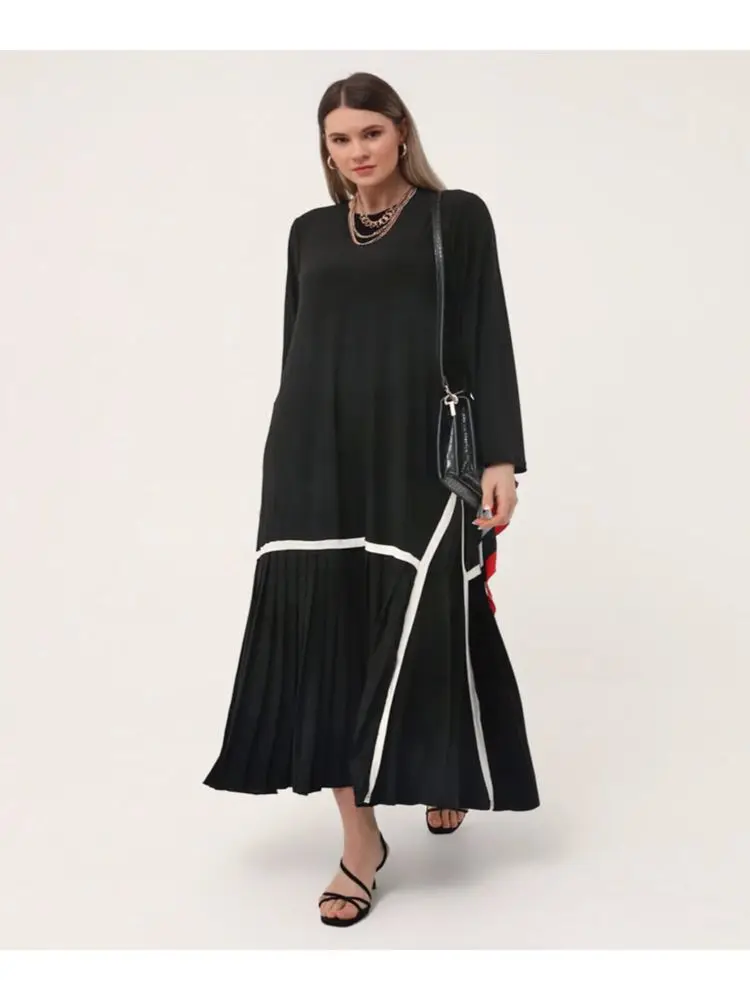 Plus Size Pleated Detailed Dress Black Color Crew Neck Maxi Oversized Long Sleeve Minimal Muslim Women Clothing 2021 New S
Plus Size Pleated Detailed Dress Black Color Crew Neck Maxi Oversized Long Sleeve Minimal Muslim Women Clothing 2021 New S