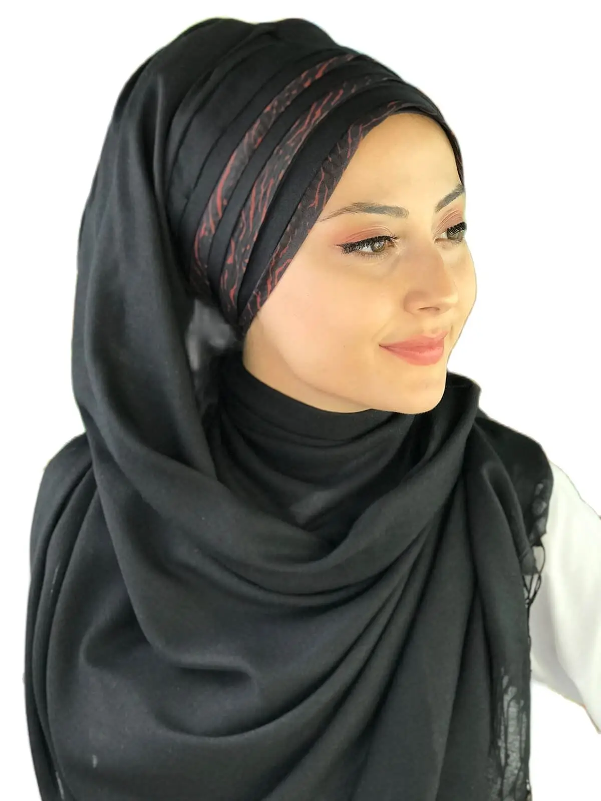 

2021 New Fashion Hijab Women Muslim Islamic Turban Scarf Hat Foulard Tile Patterned Draped Black Ready-made Shawl