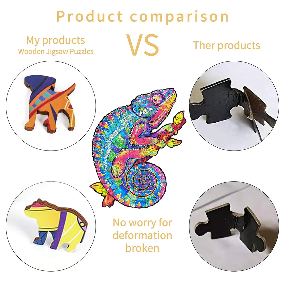 DIY Wooden Puzzles Animal Chameleon Shape Wood Crafts Jigsaw Puzzle Toys For Children Adults Kids Handmade Gift Decor Supplies
DIY Wooden Puzzles Animal Chameleon Shape Wood Crafts Jigsaw Puzzle Toys For Children Adults Kids Handmade Gift Decor Supplies