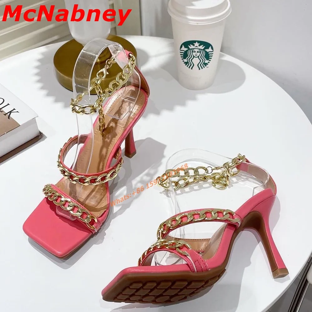 Summer Chain Square Toe Sandals Hollow Ankle Buckles Women Shoes Thin High Heel Solid Sexy Party Dress Designer Sandals Leather
Summer Chain Square Toe Sandals Hollow Ankle Buckles Women Shoes Thin High Heel Solid Sexy Party Dress Designer Sandals Leather