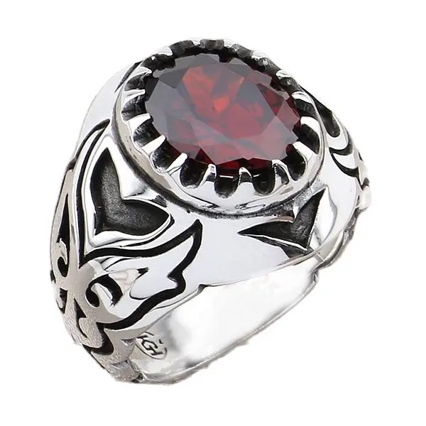 

Мужское серебряное кольцо с овальным красным цирконом, натуральный камень с крыльями, дизайнерское ювелирное изделие, подарок отцу дедушке