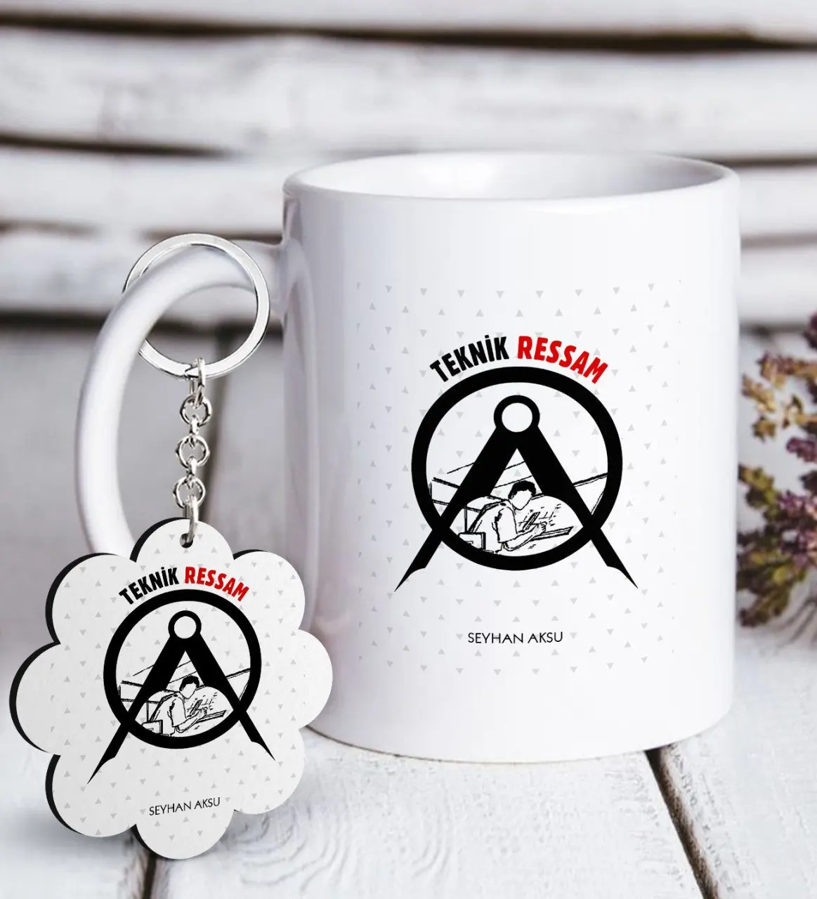 Personalized Professional Technical Painter White Mug and Keychain Gift Seti-1