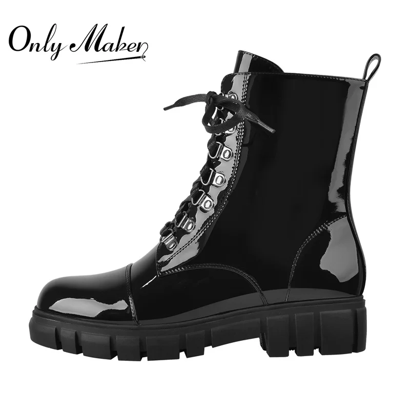 Onlymaker Women Lace Up Ankle Boots Metal Chain Decoration Patent Leather Flat Heels Shoes Comfortable Large Size Zipper
Onlymaker Women Lace Up Ankle Boots Metal Chain Decoration Patent Leather Flat Heels Shoes Comfortable Large Size Zipper