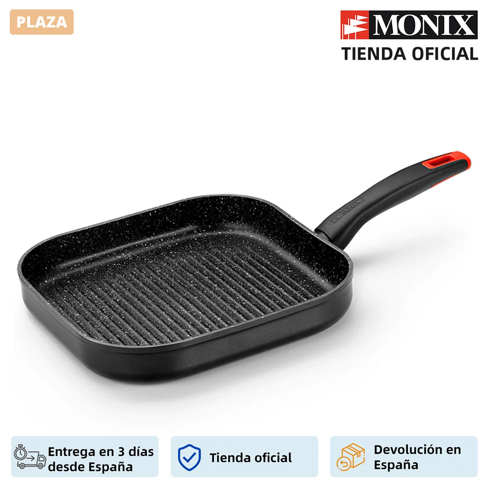 Monix Titan Rock Grill 28 см антипригарный алюминий с черными полосками. Для газа