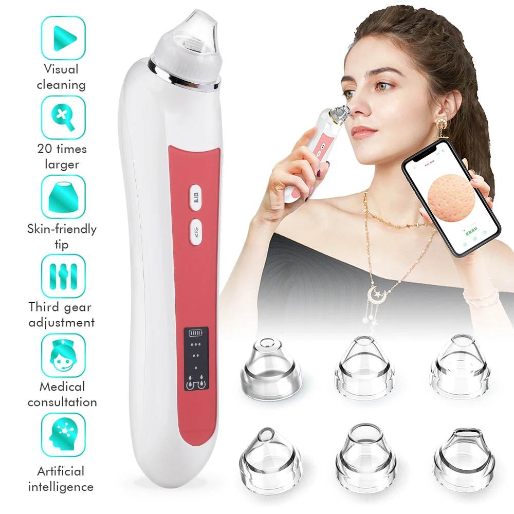 WiFi Camera Visual Face Blackhead Remover Vacuum Suction Pore Cleaner Face Deep Nose Cleasning Pimple Removal With 6 heads Tool
WiFi Camera Visual Face Blackhead Remover Vacuum Suction Pore Cleaner Face Deep Nose Cleasning Pimple Removal With 6 heads Tool