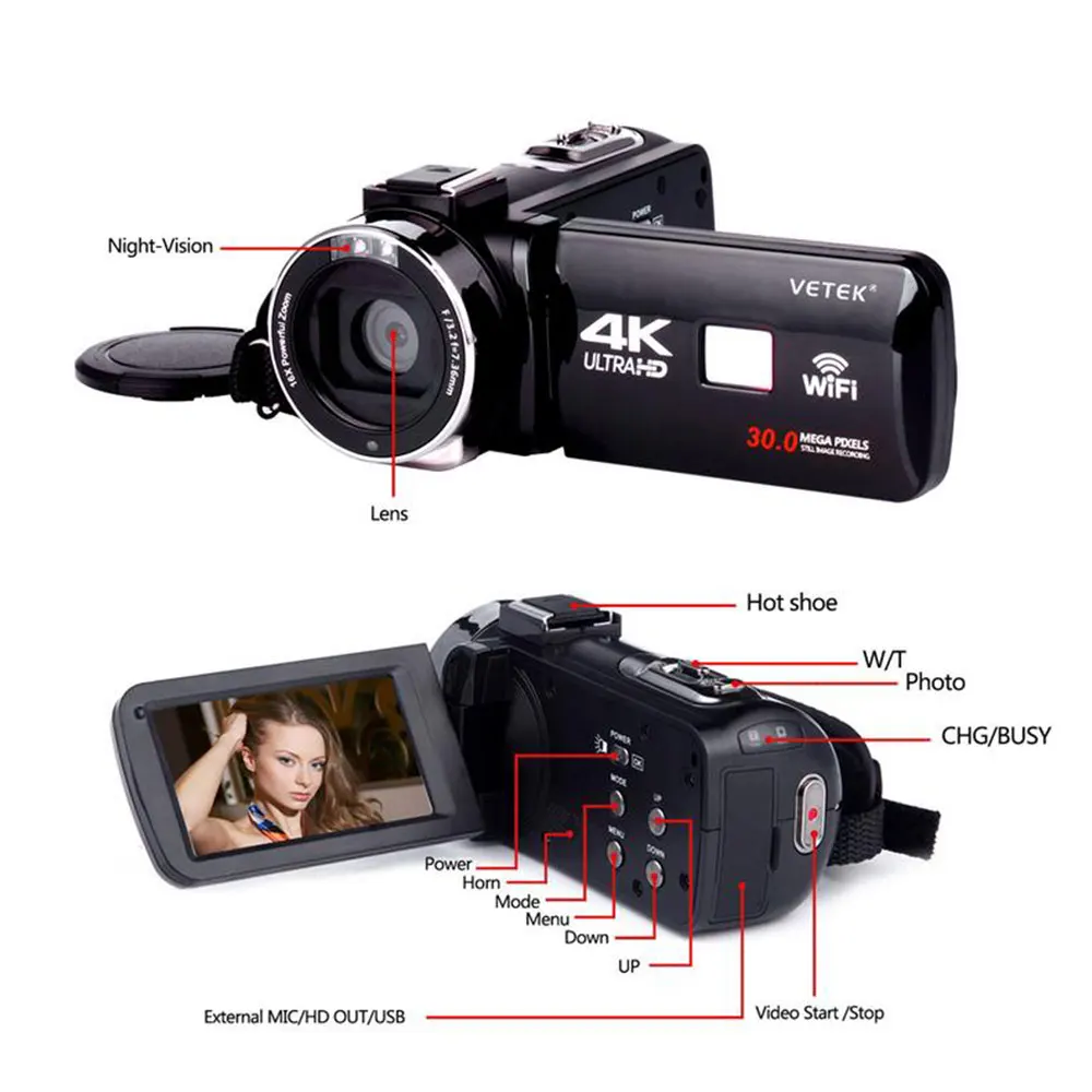 Цифровая видеокамера 4K HD для фотосъемки путешествий приключений дома
