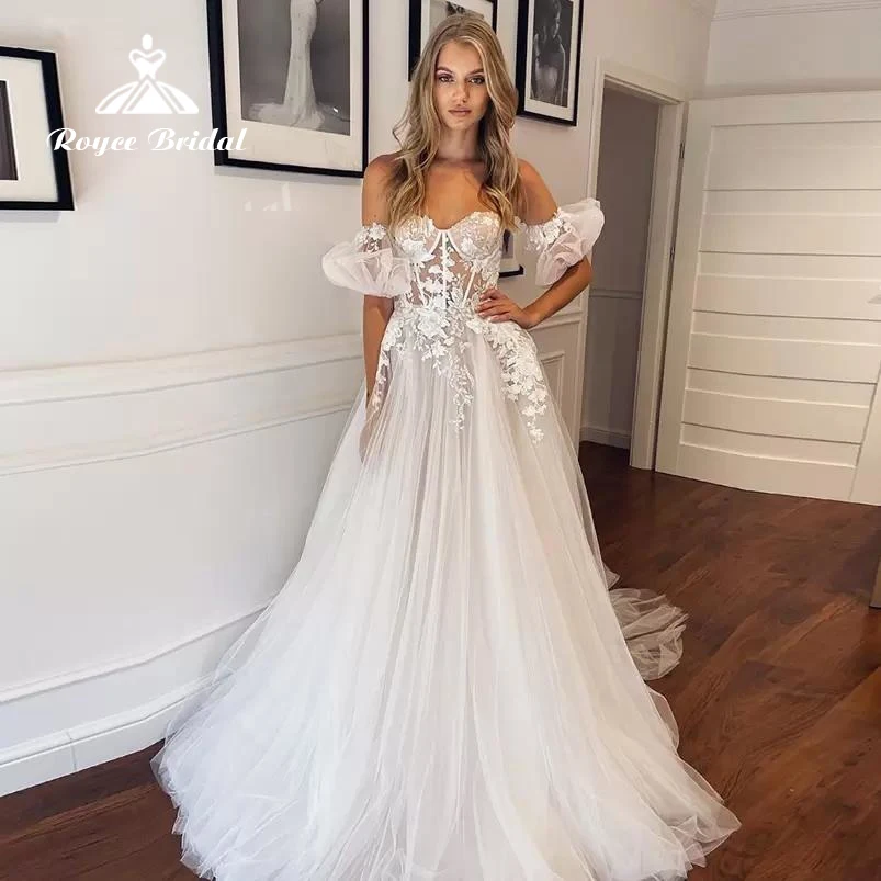 Modern Puff Sleeve A line Wedding Dress 2022 Netting Bridal Gown Sweep Backless Sweetheart Floor-Length Appliques Lace vestidos
Modern Puff Sleeve A line Wedding Dress 2022 Netting Bridal Gown Sweep Backless Sweetheart Floor-Length Appliques Lace vestidos