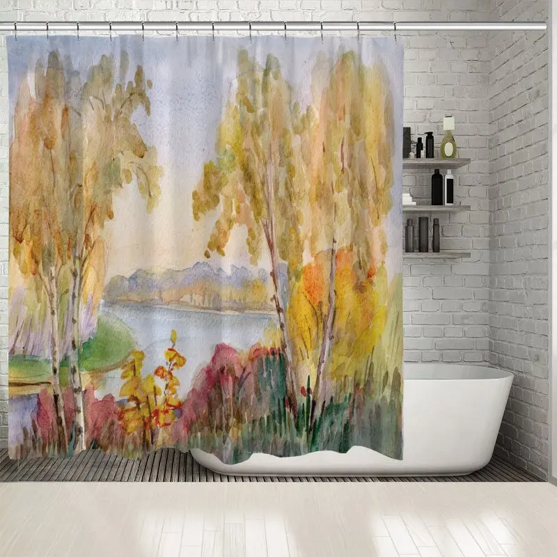 Shower Curtain Birch Trees Yellow Leaves Red Bushes River by Water Basin Autumn Day Nature Painting Artistic Home
Shower Curtain Birch Trees Yellow Leaves Red Bushes River by Water Basin Autumn Day Nature Painting Artistic Home