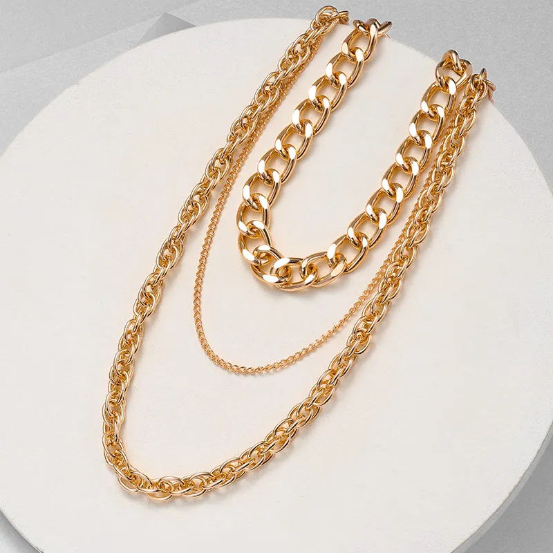 

Vintage Luxurious Multilayered Necklace Set For Women Fashion Gold Colour Metal Pendant Thick Choker Chain Necklaces Jewelry