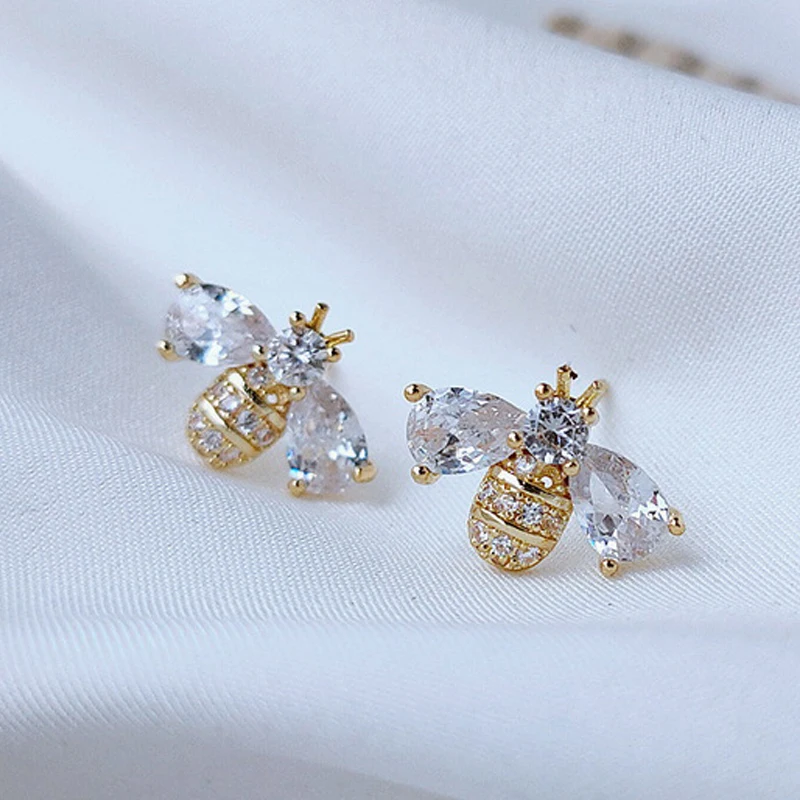 

2022 New Zircon Bee Stud Earrings For Women Korean Style Daisy Flower Animal Sunflower Asymmetrical Earring Party Jewelry Gifts