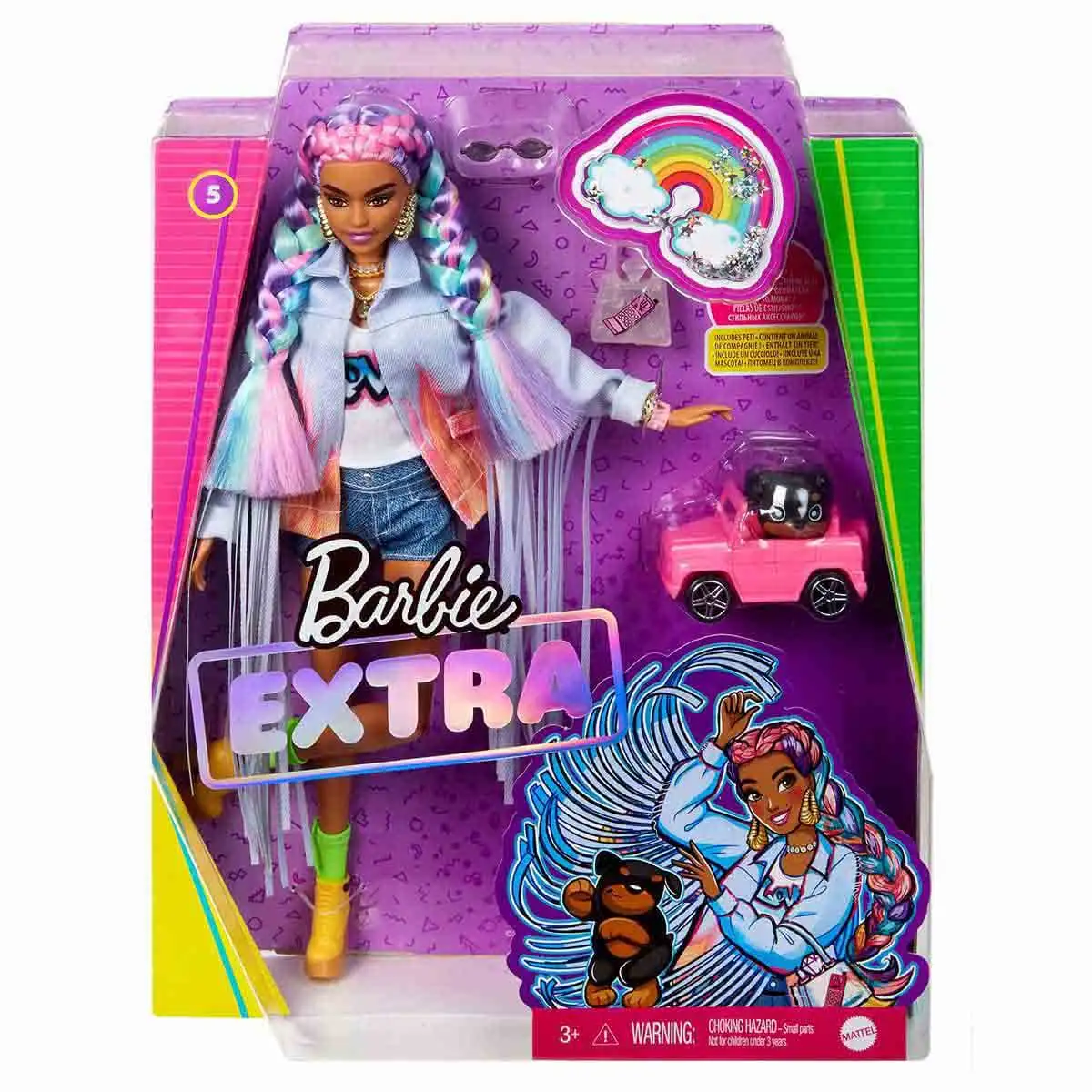 Barbie Extra Doll Long-Fringe Denim Jacket with Pet Puppy, Rainbow Braids and Accessories, Original Barbie Doll, GRN29
Barbie Extra Doll Long-Fringe Denim Jacket with Pet Puppy, Rainbow Braids and Accessories, Original Barbie Doll, GRN29