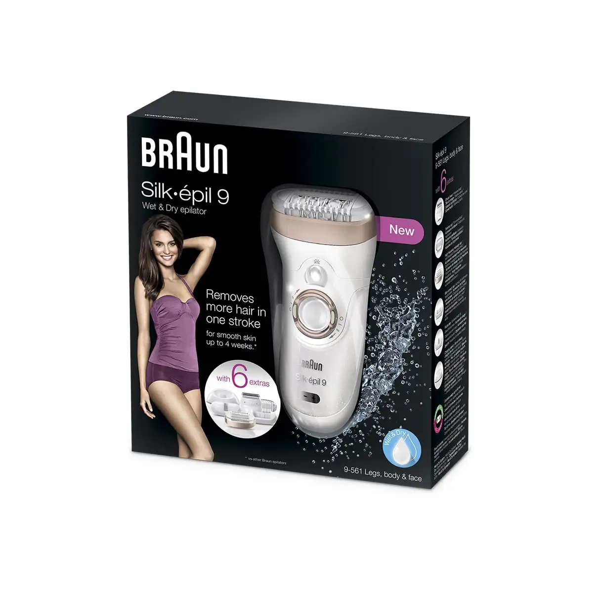 

Braun Silk Epil 9-561 Womens Wet & Dry Cordless Body Legs Epilator Hair Shaver with 6 Extras