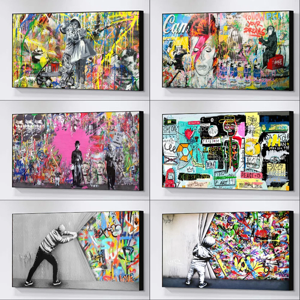 Street Pop Art Banksy Graffiti Art Canvas Paintings Posters and Prints Wall Art Pictures For Living Room Home Decoration
Street Pop Art Banksy Graffiti Art Canvas Paintings Posters and Prints Wall Art Pictures For Living Room Home Decoration