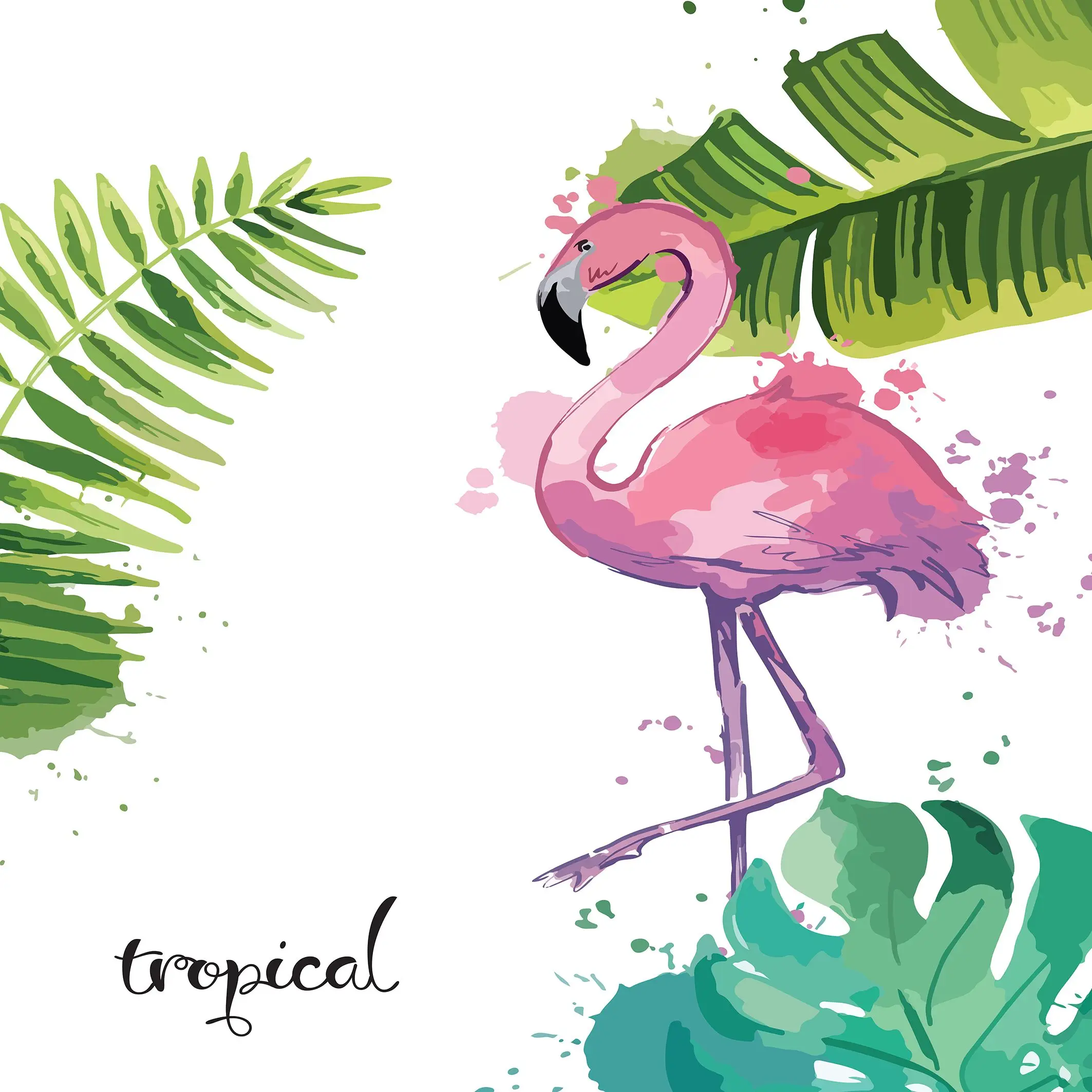 

Curtain Tropical Leaves and Flamingo Exotic Forest Wild Nature Summer Holiday Watercolor Artwork Printed Pink Green
