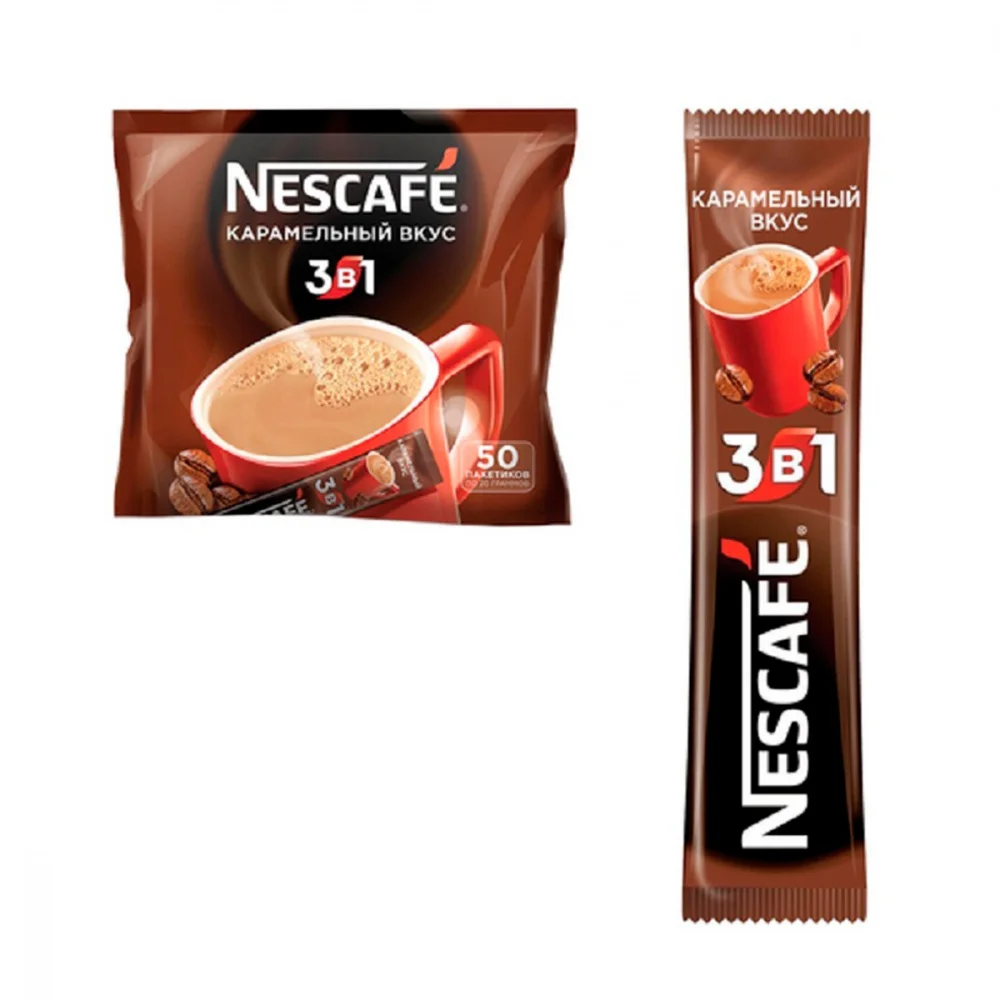 Кофе Nescafe "Карамельный вкус" растворимый 3 в 1 50 пакетиков|Растворимый кофе| |