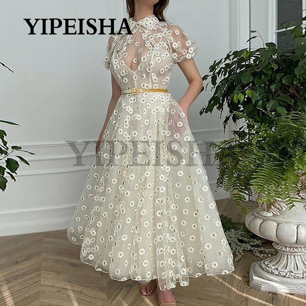 O-Ncek See-Through robes de soirée A-Line Evening Dresses Short Sleeve Daisy Flowers Prom Gown With Pockets vestidos de fiesta
O-Ncek See-Through robes de soirée A-Line Evening Dresses Short Sleeve Daisy Flowers Prom Gown With Pockets vestidos de fiesta