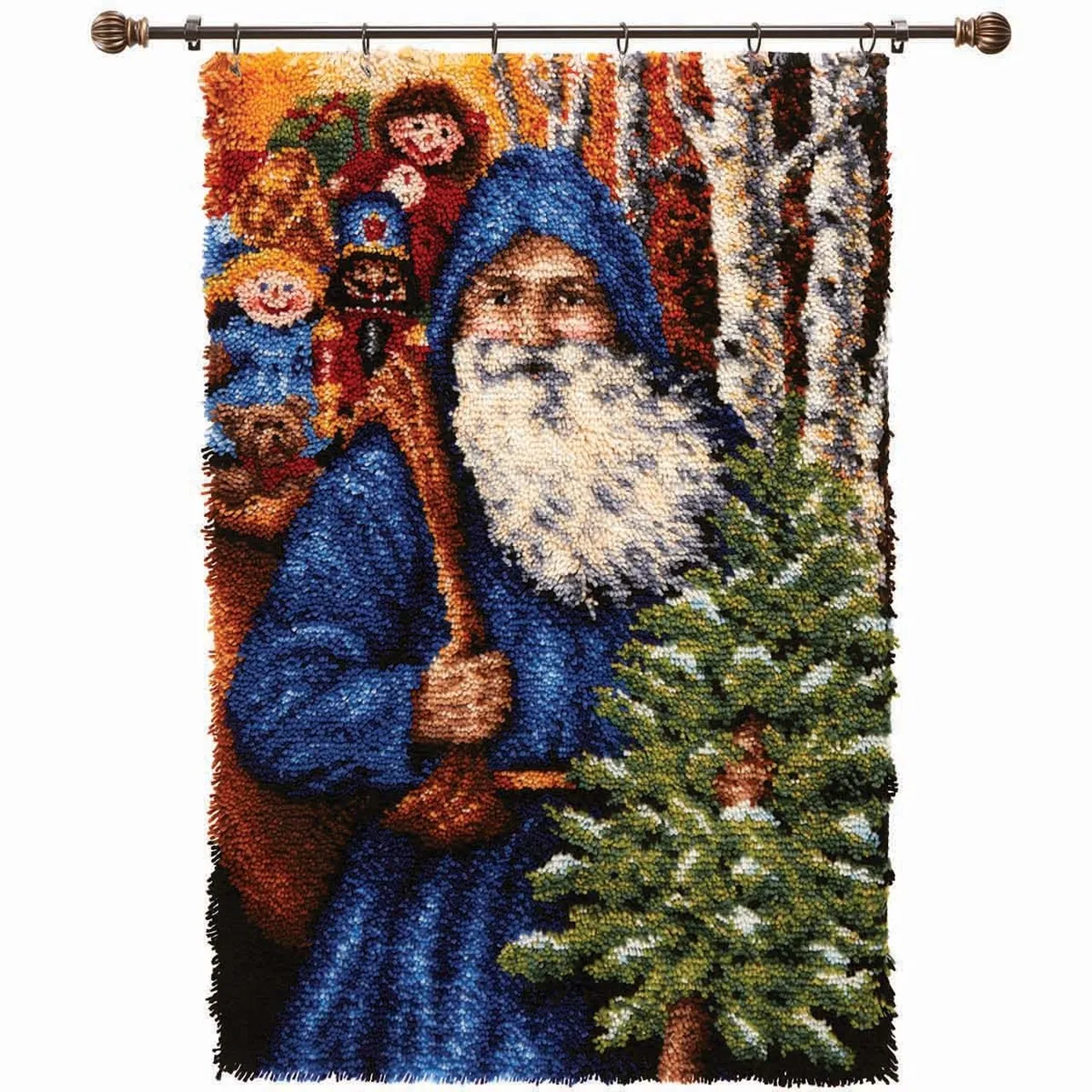 

Latch Hook Rug Kits Father Frost Wall Tapestry DIY Carpet Rug Pre-Printed Canvas with Non-Skid Backing Floor Mat 69x102cm