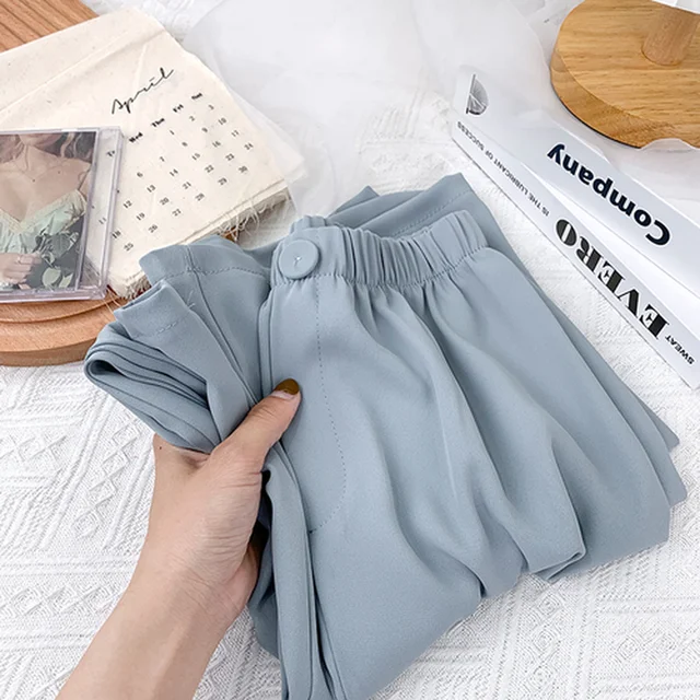 Casual Ice Silk Pants for Women Button Chiffon Wide Leg Loose Straight High Waist Summer 2022 Ankle Length Bottom
Casual Ice Silk Pants for Women Button Chiffon Wide Leg Loose Straight High Waist Summer 2022 Ankle Length Bottom