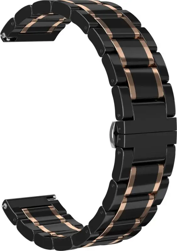 Ремешок керамический GSMIN Clew 22 для Honor Watch Magic 2 46мм (Черный - розовое золото) |