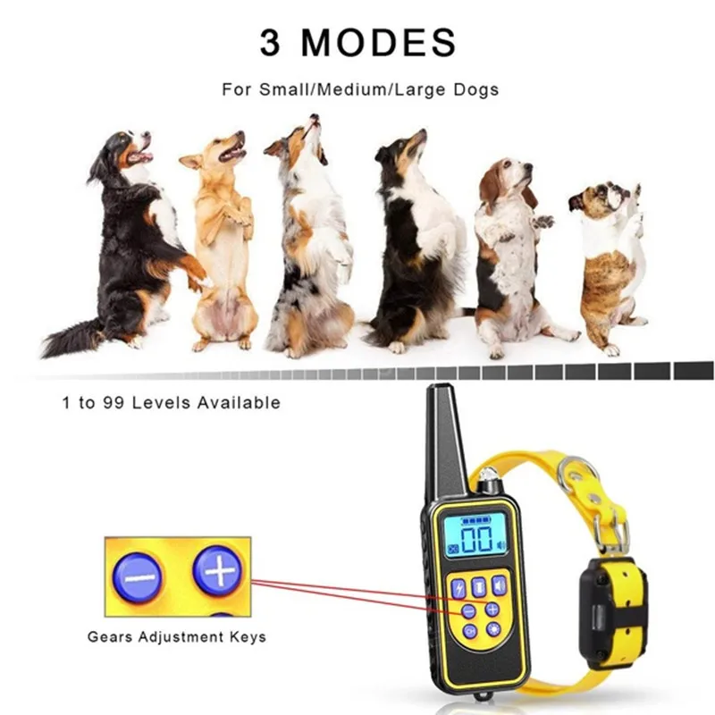 Dog Training Collar Electronic Shock Remote 800 Meter Range Control Waterproof Rechargeable Safe 3 Training Mode Pet Accessories
Dog Training Collar Electronic Shock Remote 800 Meter Range Control Waterproof Rechargeable Safe 3 Training Mode Pet Accessories