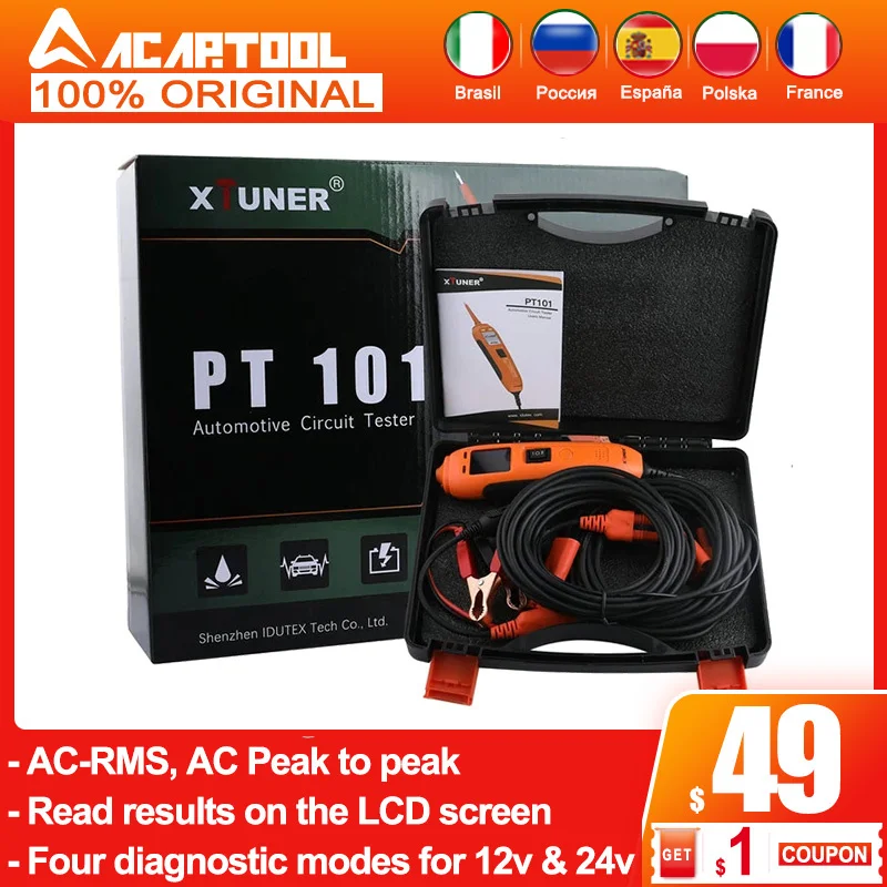 Vpecker XTUNER PT101 OBD2 Car Battery Tester Circuit Tester DC/AC 12V 24V Circuit Voltage Test OBD 2 Scanner Diagnostic Tools
Vpecker XTUNER PT101 OBD2 Car Battery Tester Circuit Tester DC/AC 12V 24V Circuit Voltage Test OBD 2 Scanner Diagnostic Tools