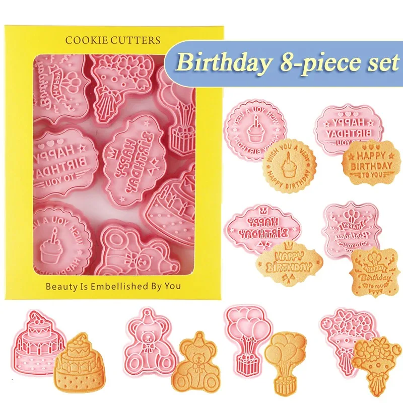 8pcs Happy Birthday Cookie Mold 3D Pressable Biscuit Mold DIY Cake Baking Tools Kids 1st Birthday Party Baby Shower Decoration
8pcs Happy Birthday Cookie Mold 3D Pressable Biscuit Mold DIY Cake Baking Tools Kids 1st Birthday Party Baby Shower Decoration
