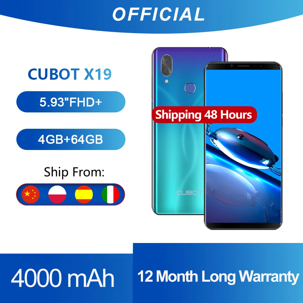 

Cubot X19 Smartphone Helio P23 Octa-Core 5.93" 2160*1080 FHD+ Display 4000mAh 4GB+64GB Face ID Type-C Twilight Gradient Color