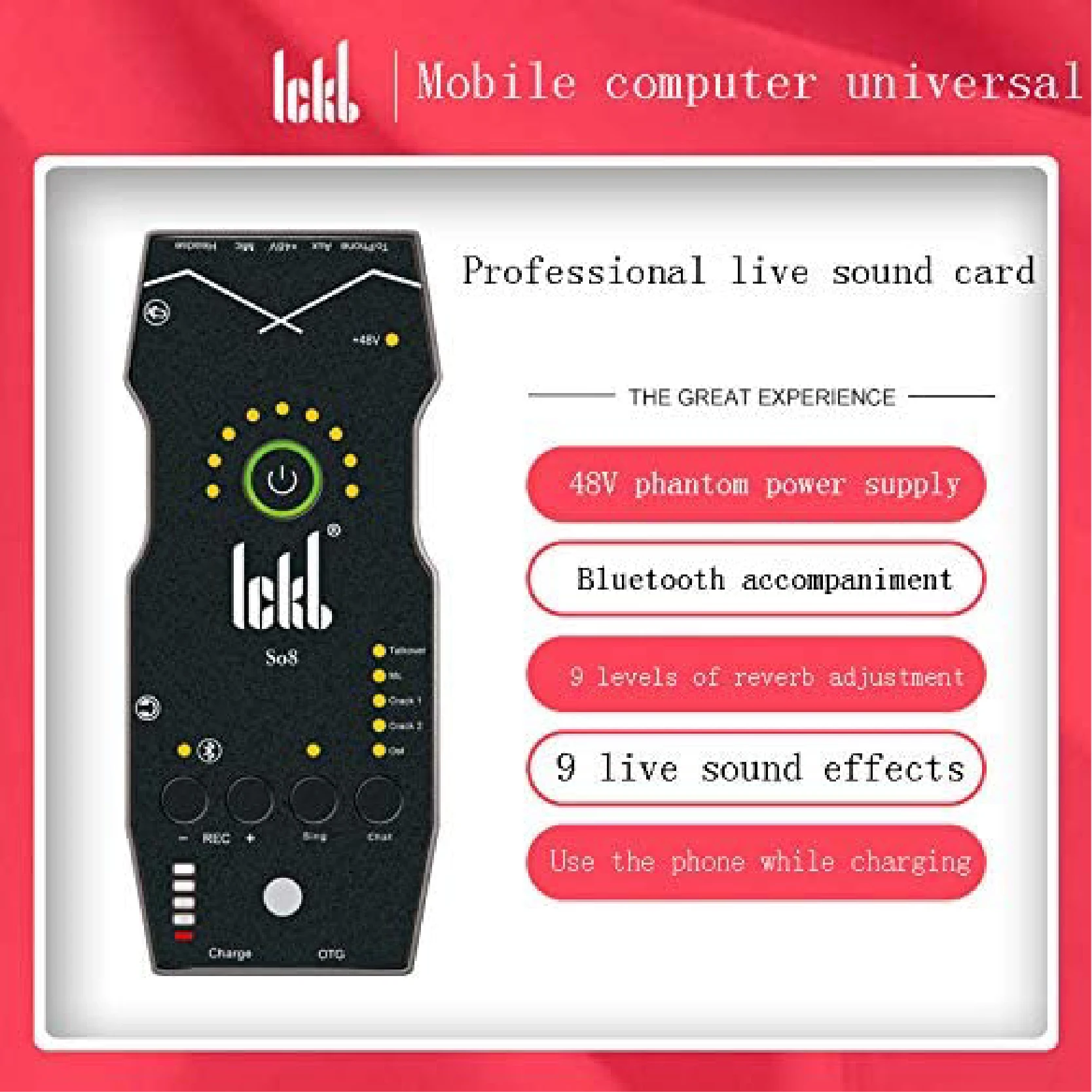 Ickb So8 Mobile Live Recording Sound Card Multifunctional Stereo Portable Digital Sound Card Bluetooth Accompaniment 48V Supply
Ickb So8 Mobile Live Recording Sound Card Multifunctional Stereo Portable Digital Sound Card Bluetooth Accompaniment 48V Supply