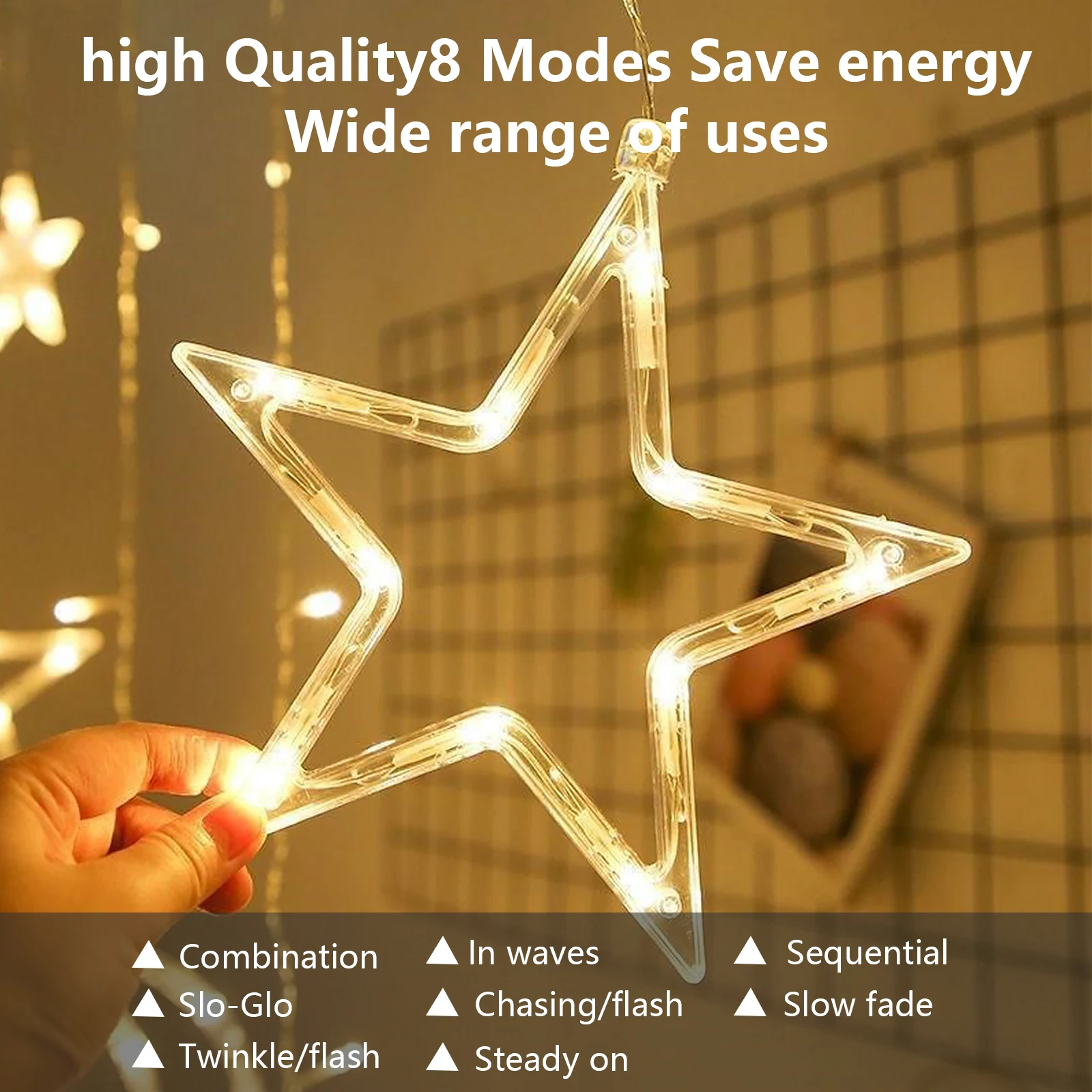 LED curtain lights, Star Christmas lighting, warm white curtain string lights with 12 Star, led string lights for Christmas
LED curtain lights, Star Christmas lighting, warm white curtain string lights with 12 Star, led string lights for Christmas