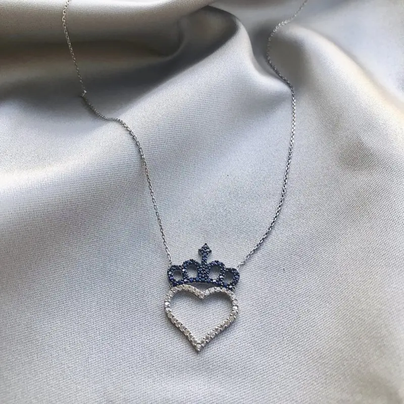 King Heart 925 Sterling Silver Necklace Women Girls Gift Jewelry Accessories Fashion Handmade Elegant Chain