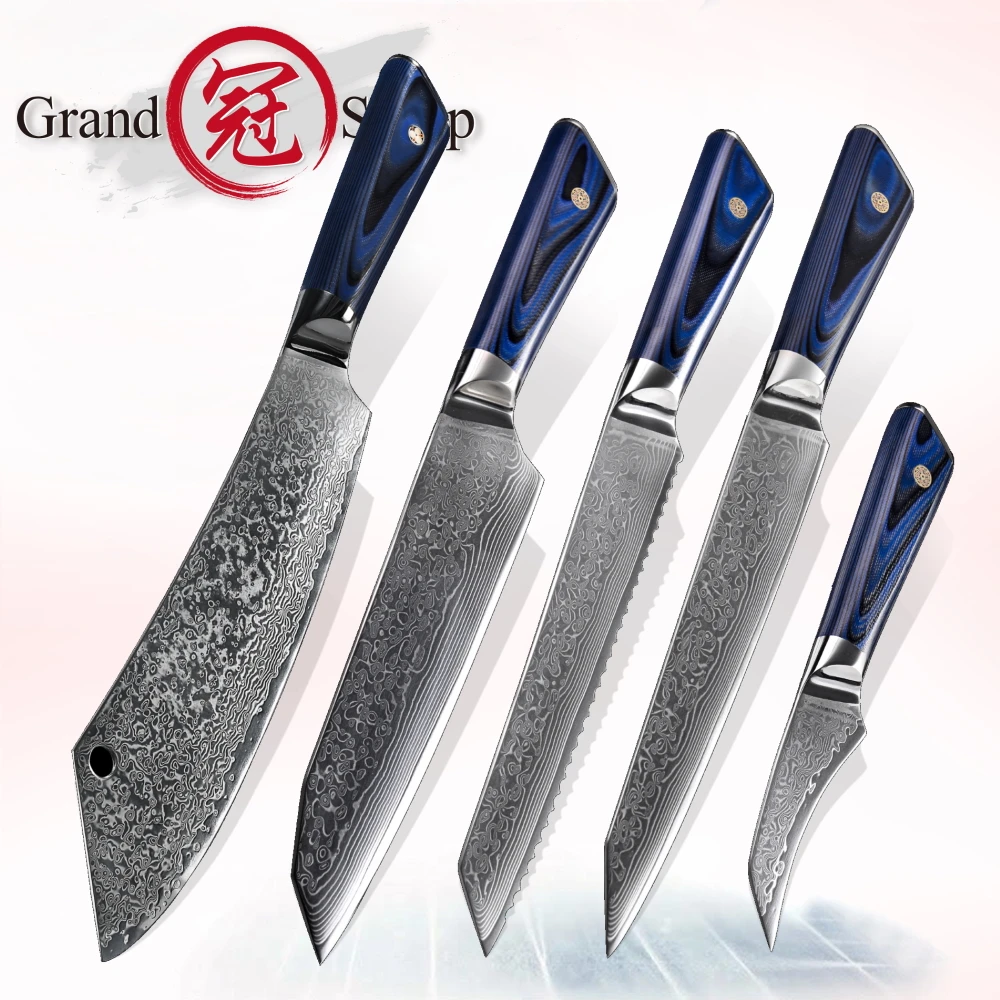 

Chef Knife Set 5 Pcs Professional Kitchen Knives Santoku Slicing Paring Bread Cleaver 67 Layers VG10 Japanese Damascus Steel NEW