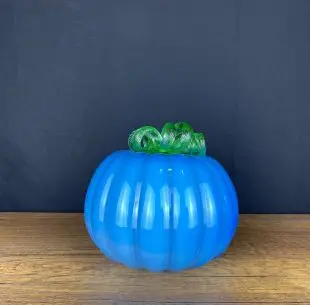 Blown Glass Hand Made Blue Decorative Pumpkin