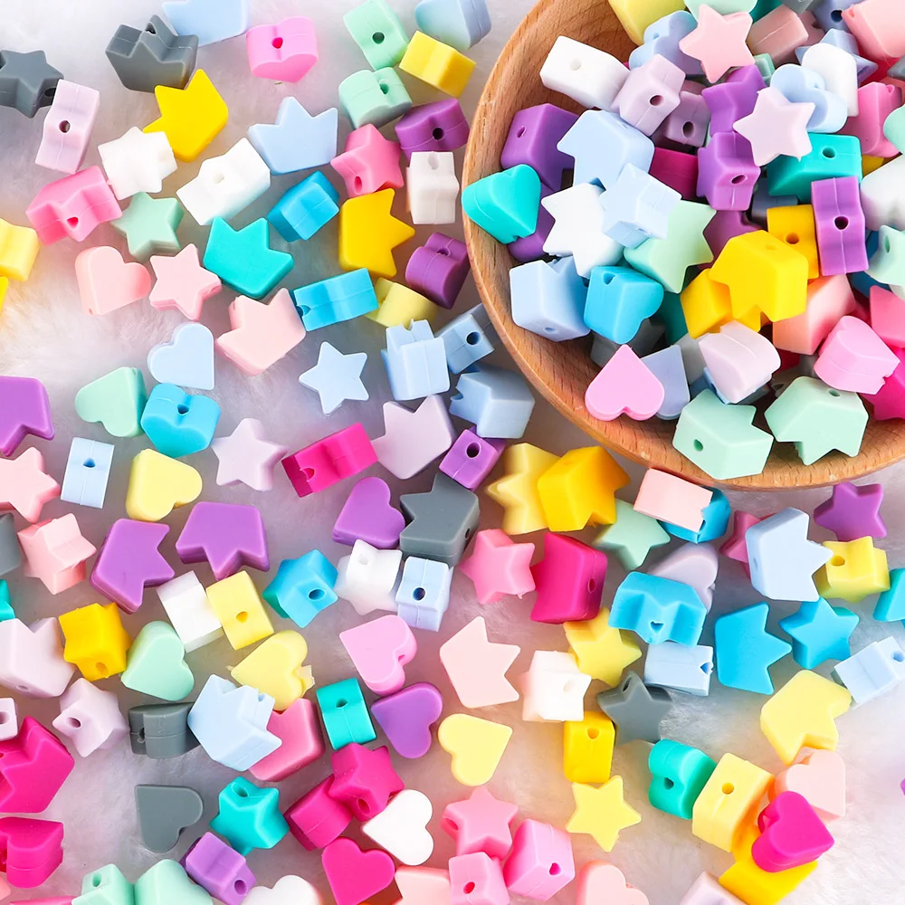 Sunrony 100/200/500pcs Star Hear Crown Silicone Beads Food Grade Teether DIY Pacifier Chain Accessories Baby Teething Toy
Sunrony 100/200/500pcs Star Hear Crown Silicone Beads Food Grade Teether DIY Pacifier Chain Accessories Baby Teething Toy