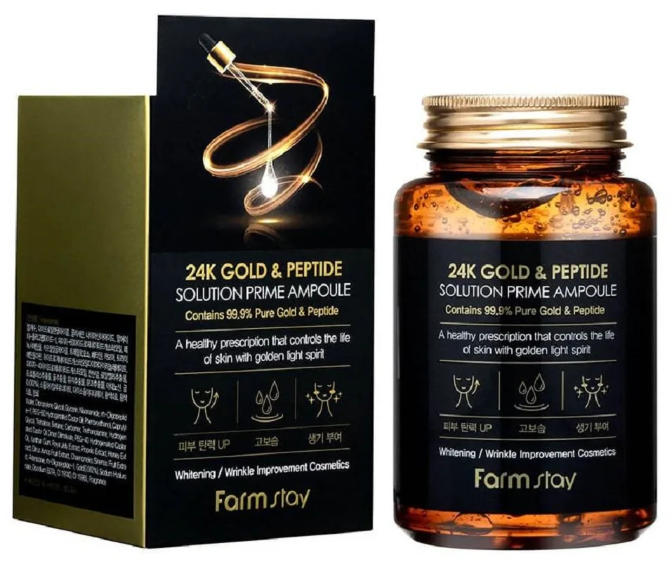 Антивозрастная ампульная сыворотка с золотом и пептидами FarmStay 24K Gold & Peptide Solution