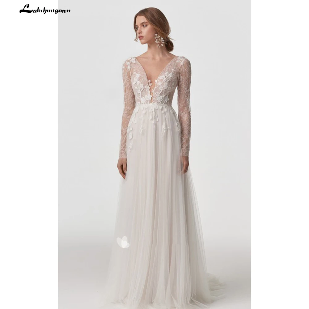 Bohemian Long Sleeve A Line Lace Tulle V-Neck Wedding Dress With Appliques And V Back Bridal Gown Lakshmigown Robe De Mariee
Bohemian Long Sleeve A Line Lace Tulle V-Neck Wedding Dress With Appliques And V Back Bridal Gown Lakshmigown Robe De Mariee