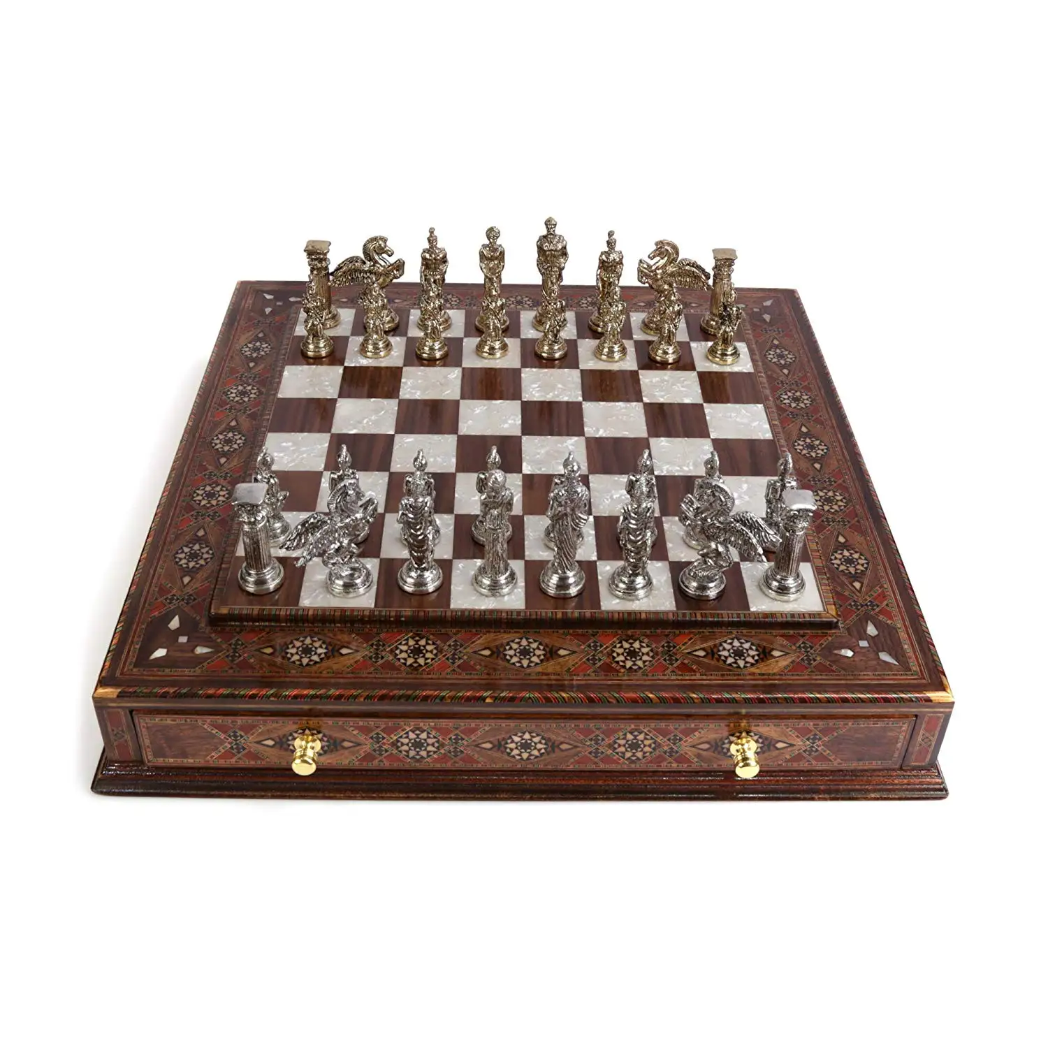 

Металлический Шахматный набор, мифологический Пег, предметы ручной работы, натуральная твердая деревянная доска, оригинальный жемчуг на до...
