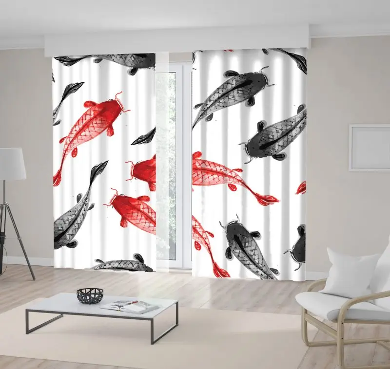 Curtain Koi Carps Traditional Japanese Painting Style Artwork Printed Red and Black
Curtain Koi Carps Traditional Japanese Painting Style Artwork Printed Red and Black