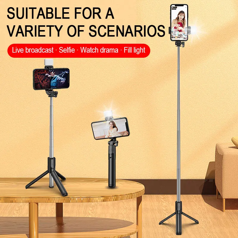 New 3 in 1 Aluminum Bluetooth Compatible Selfie Stick Tripod Foldable Retractable Monopod with LED Fill Light for Smartphone
New 3 in 1 Aluminum Bluetooth Compatible Selfie Stick Tripod Foldable Retractable Monopod with LED Fill Light for Smartphone
