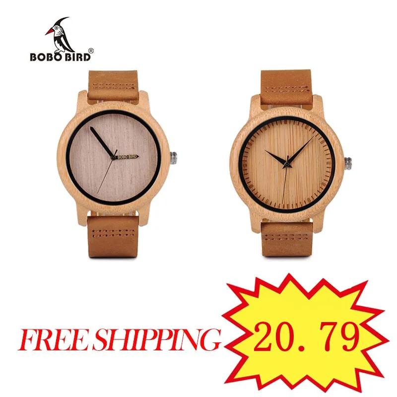 Часы наручные мужские с бамбуковым ремешком кварцевые кожаным | Наручные часы