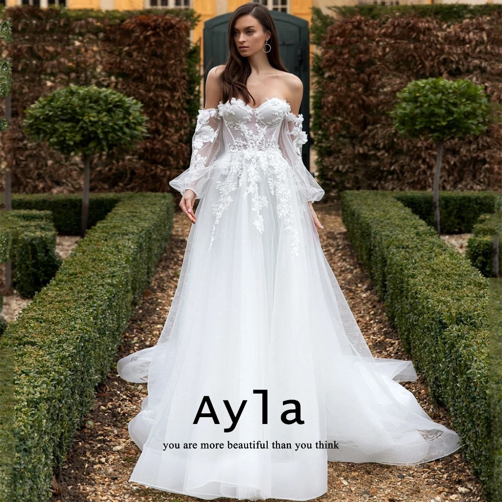 Romantic Off Shoulder A-line Wedding Dress With Exquisite Lace Sleeves Bride Dress Tull Sweep Train Bride Robe Vestidos De Boda
Romantic Off Shoulder A-line Wedding Dress With Exquisite Lace Sleeves Bride Dress Tull Sweep Train Bride Robe Vestidos De Boda