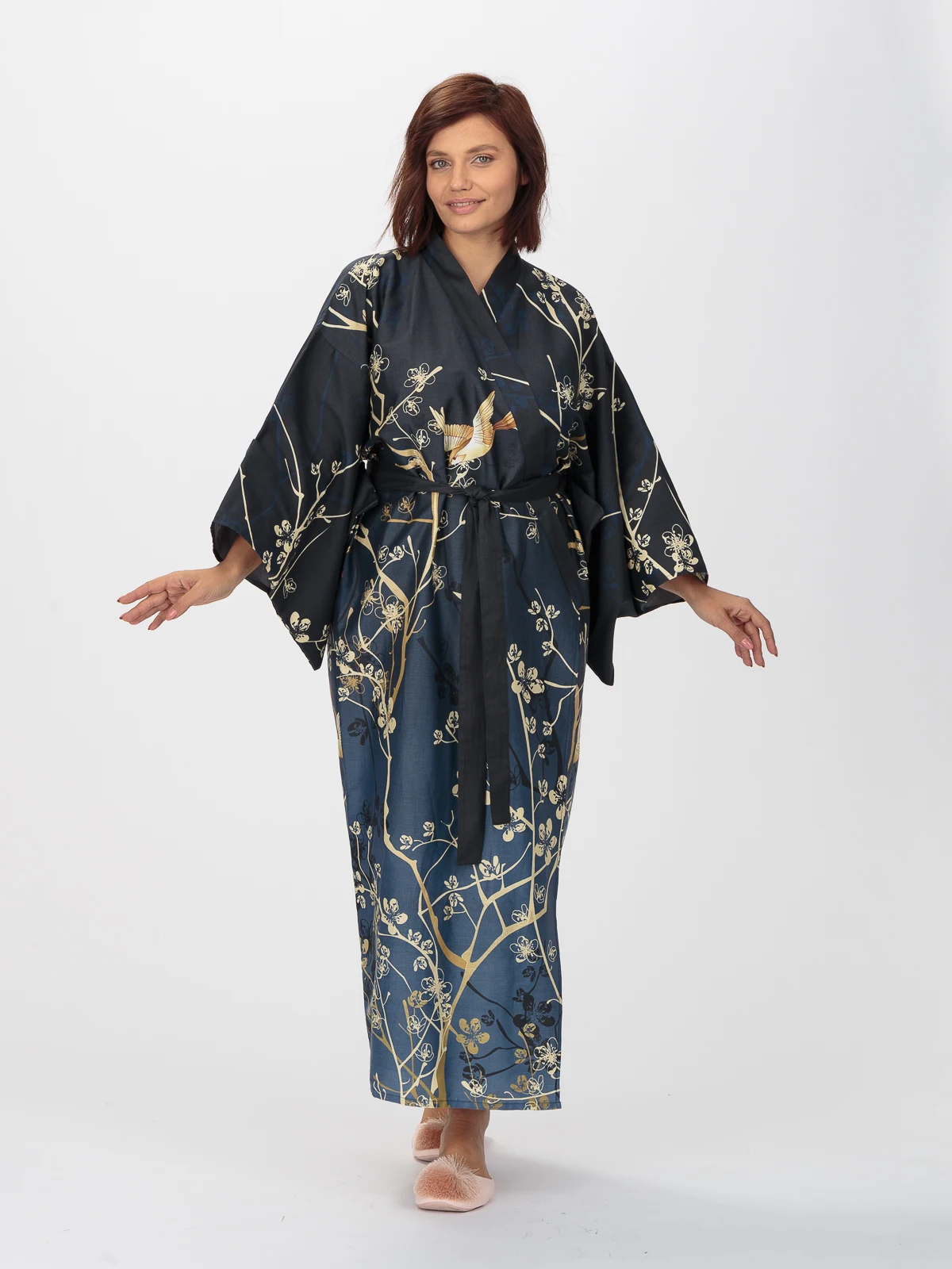 Халат (Housecoat) домашний женский хлопок (cotton) Kaiteki кимоно Inky (one size L-2XL) | Женская одежда