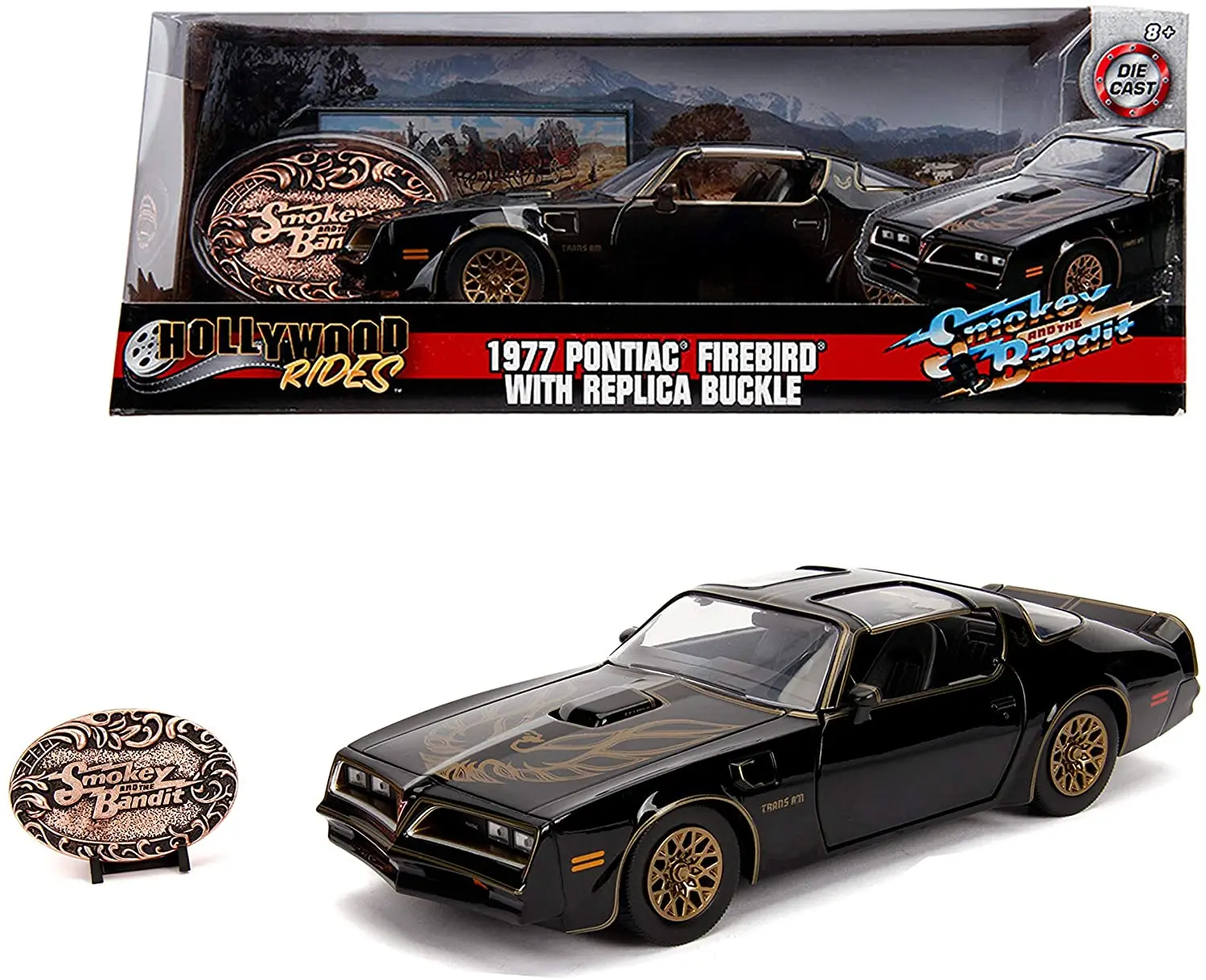 

Jada Smokey & Bandit 1977 Pontiac Firebird Toy Car Die-cast Doors, Boot & Bonnet Open, Includes Collector's Coin, 1:24 Scale