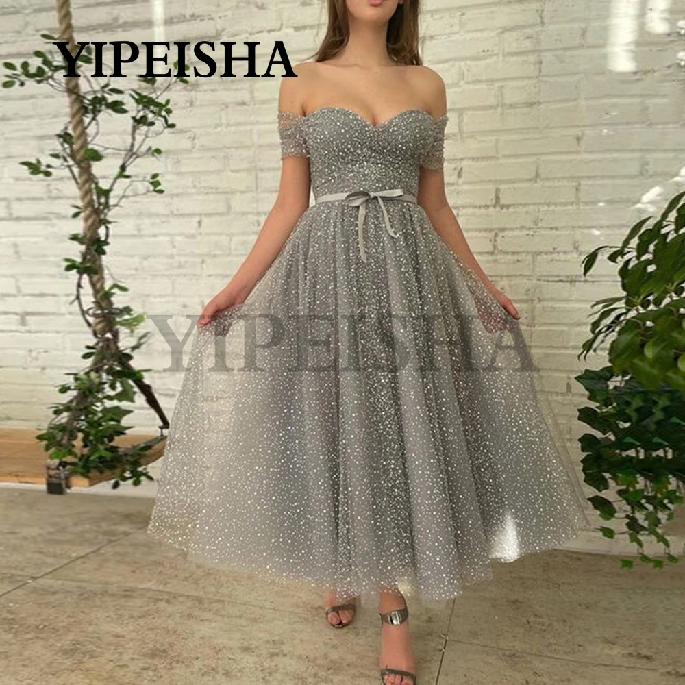Glittery Sweetheart A-Line Evening Dresses Spotted Off The Shoulder Backless Tulle Prom Gown robes de soirée vestidos de fiesta
Glittery Sweetheart A-Line Evening Dresses Spotted Off The Shoulder Backless Tulle Prom Gown robes de soirée vestidos de fiesta