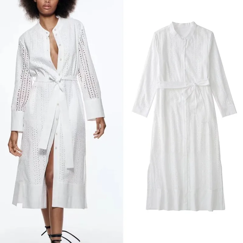 PB&ZA 2022 Spring/Summer New Women's White Elegant Embroidered Shirt-style Belt Waist Mid-length Dress
PB&ZA 2022 Spring/Summer New Women's White Elegant Embroidered Shirt-style Belt Waist Mid-length Dress