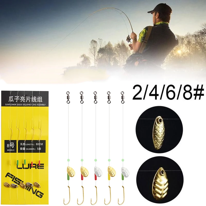

5pcs Sequins Fishing Lure Line Scale Spoon Spinner Artificial Bait Bean Hook Melon Seeds Thrower With Hook DIY Accessories