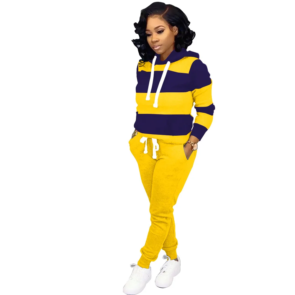 Fall new casual Stripe Print sport two piece fashion hooded collar long sleeve top and trousers women's set
Fall new casual Stripe Print sport two piece fashion hooded collar long sleeve top and trousers women's set